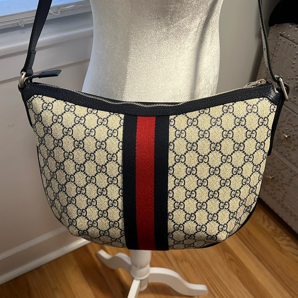 Authentic Gucci Ophidia Half Moon Hobo GG Coated Canvas Small Blue - Picture 4 of 13